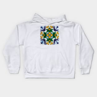 Floral baby blue mexican tile retro pattern Kids Hoodie